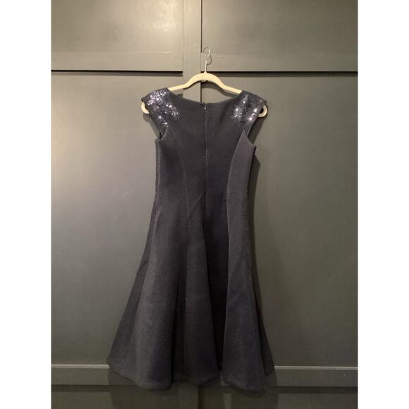 rickie freeman teri jon a line navy sleeveless floral sequin applique dress 2 - Picture 3 of 13